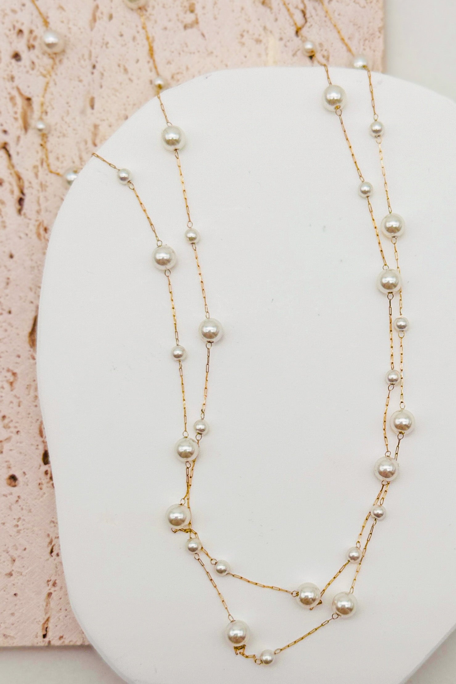 Floating Pearl Doubled Necklace