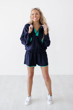 Never Settle Top & Shorts Set - Navy/Mint Green