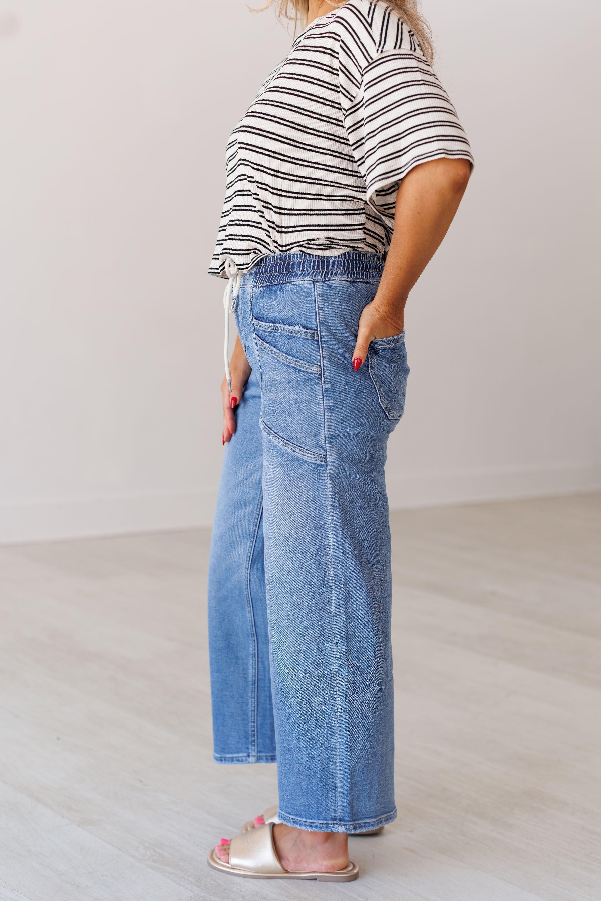 Lewis High Rise Drawstring Wide Jeans