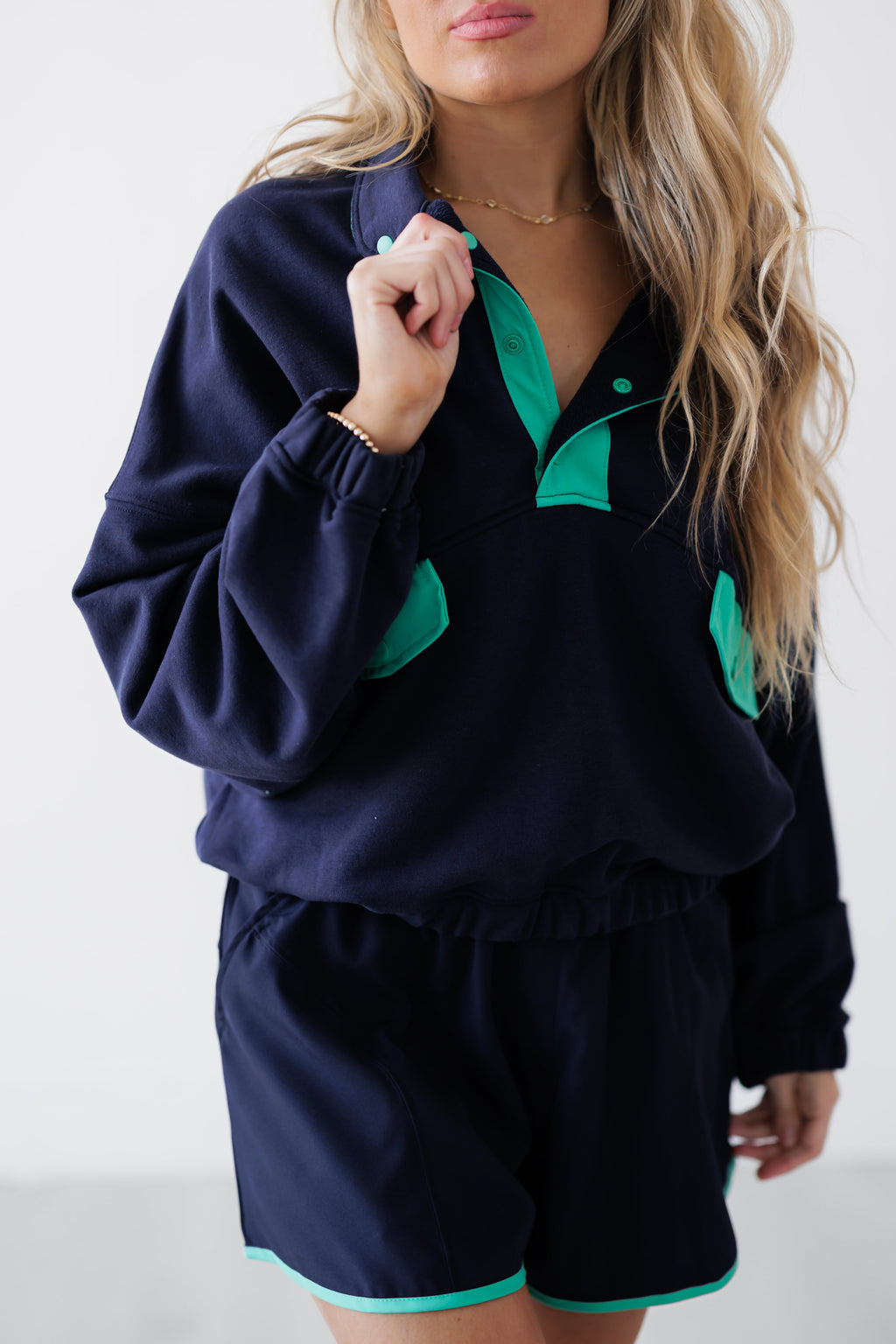 Never Settle Top & Shorts Set - Navy/Mint Green