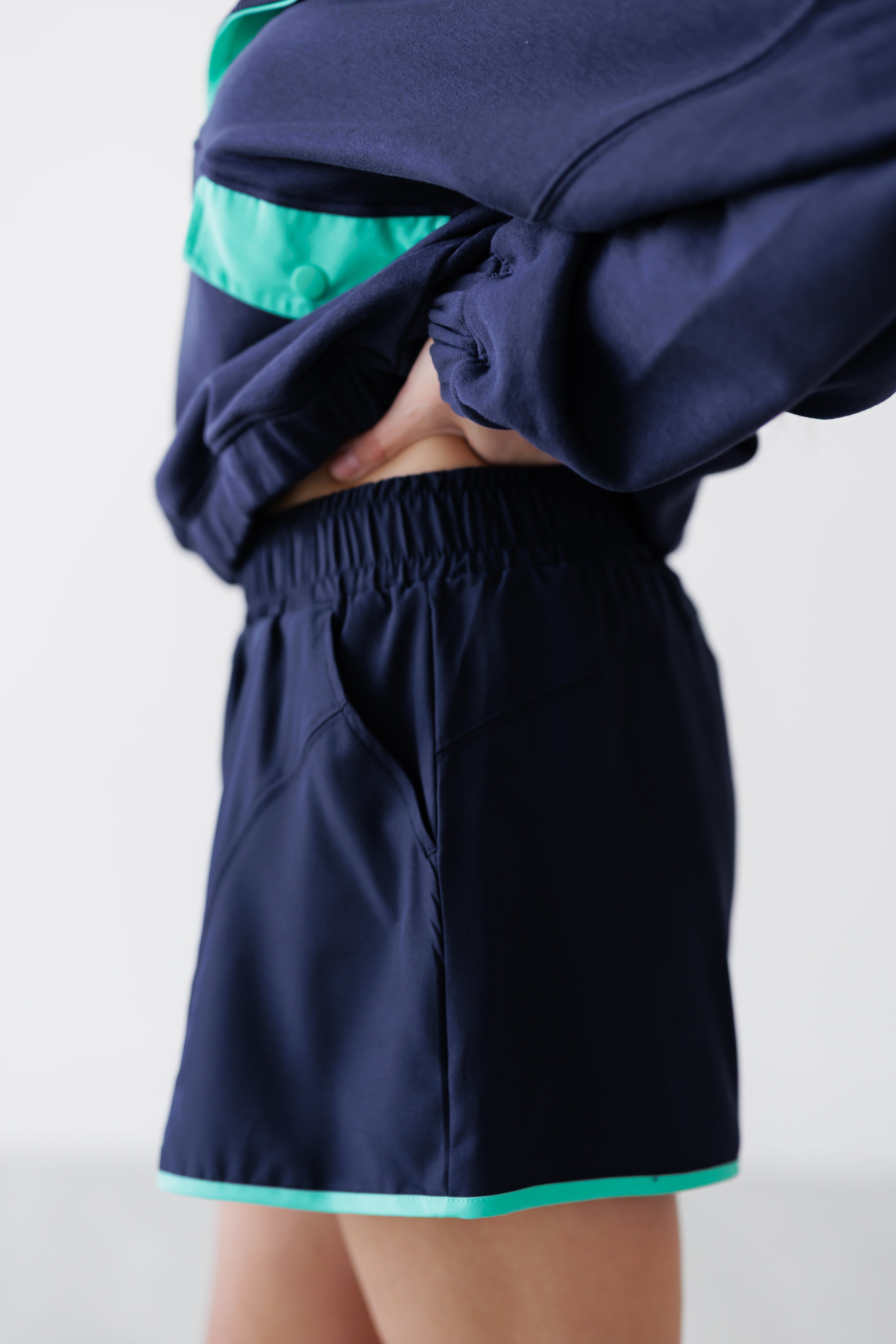 Never Settle Top & Shorts Set - Navy/Mint Green