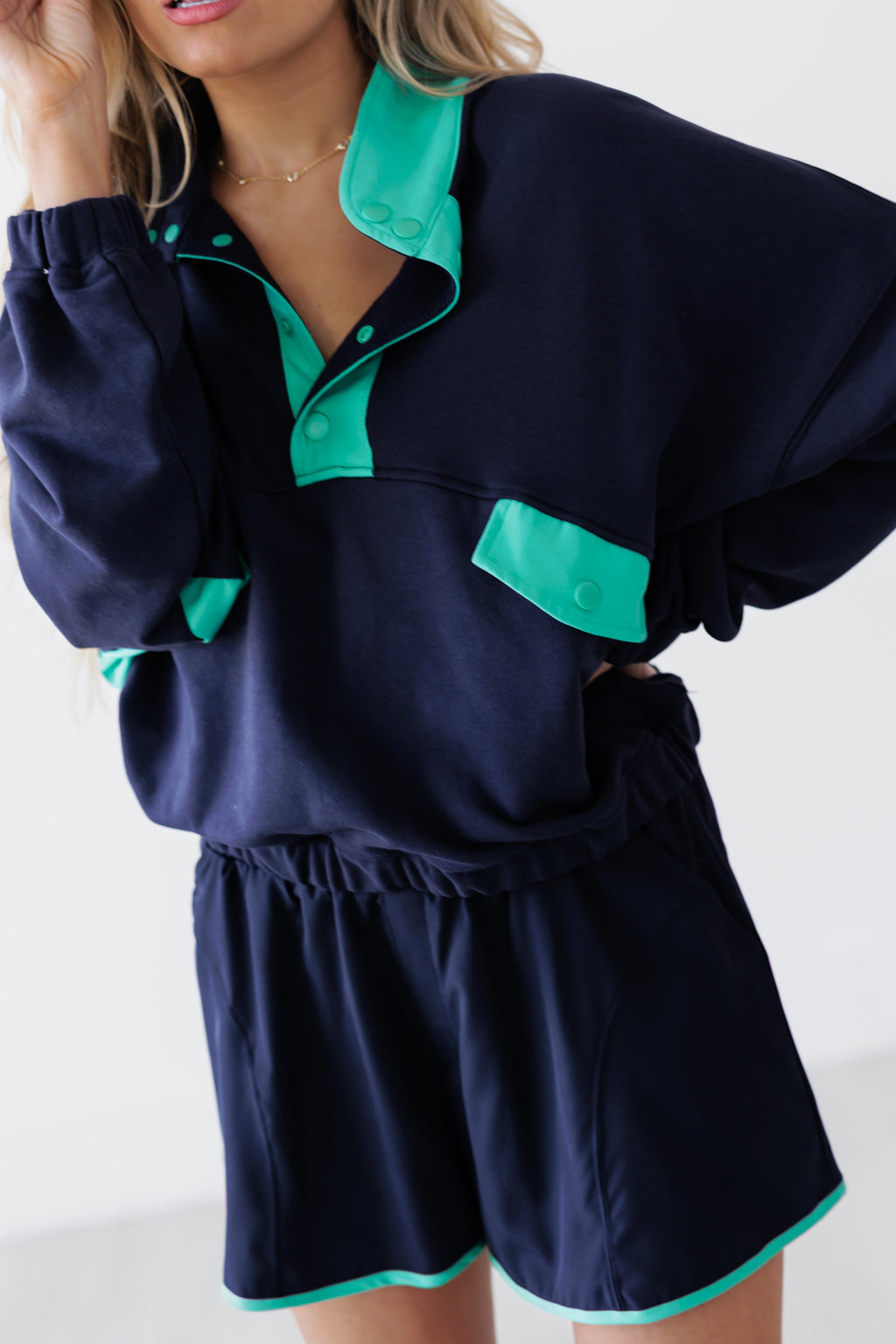 Never Settle Top & Shorts Set - Navy/Mint Green