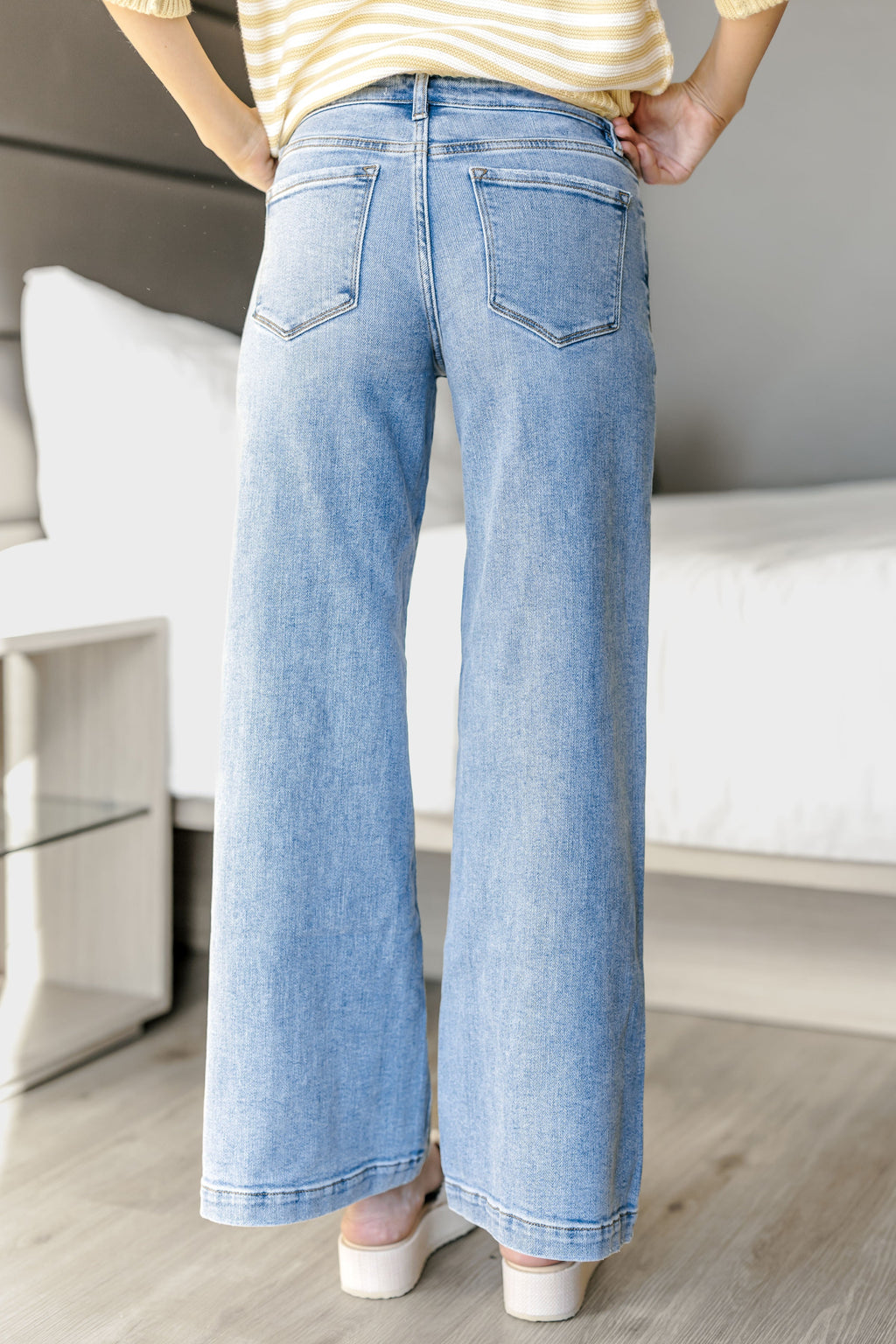 Blake Mid Rise Front Slit Wide Jeans